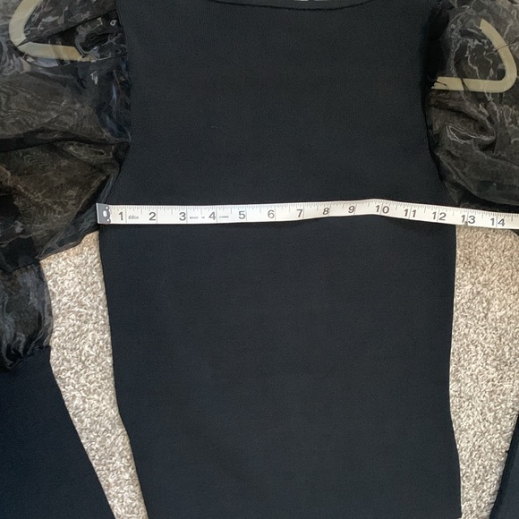 Alice and Olivia Abella Black Sheer Sleeve Puff Shoulder Long Sleeve Top - Picture 9 of 10